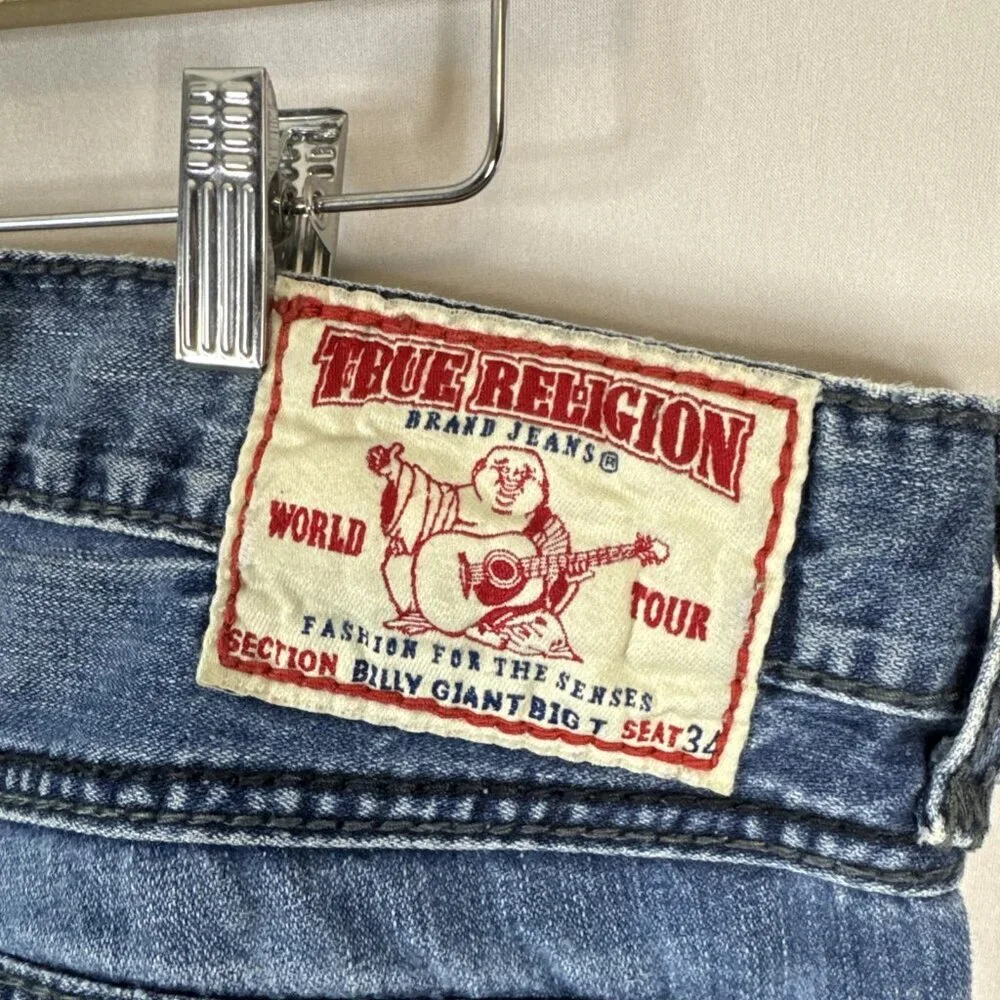 True‎ Religion Billy Giant Big T Jeans Men’s 36x30 Made in USA Distressed Hemmed